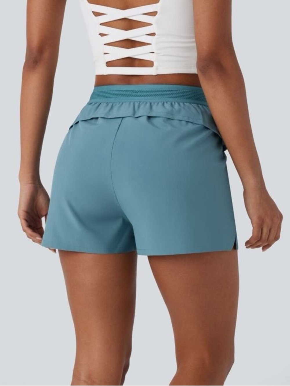 Halara Breezeful Mid High Waisted Side Zip Pocket Ruffle Quick Dry Running Short